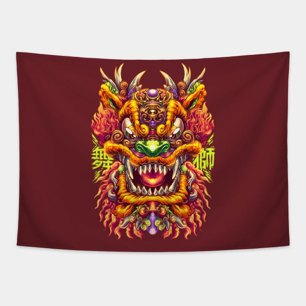 Lion Dance Tapestry by GRVS Studio