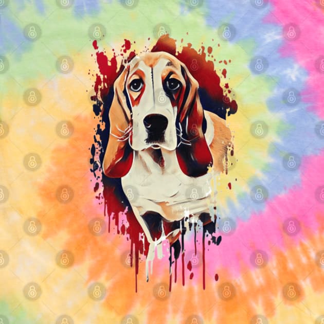 Bassitt Hound Tie Dye dog art design by BostonBulldog