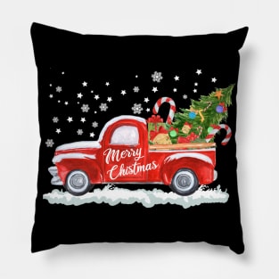 Merry Christmas Retro Vintage Red Truck Pillow