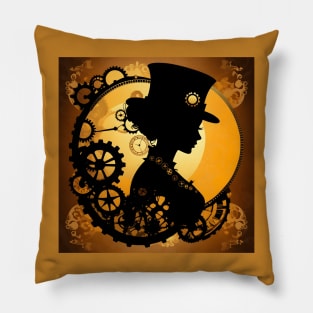 Steampunk woman silhouette Pillow