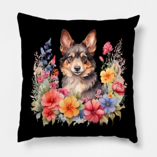 A small munsterlander decorated with beautiful watercolor flowers Pillow