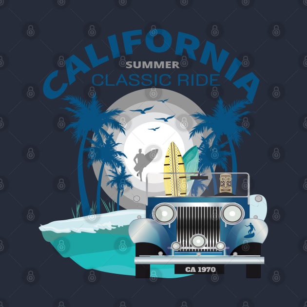 California Classic ride Surfing Vintage Retro Surf Summer Gift T-Shirt by Meryarts