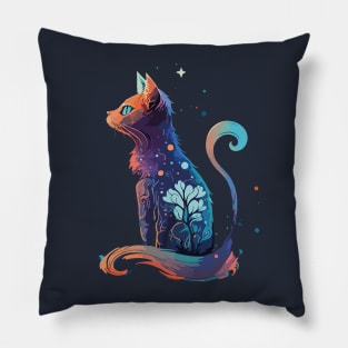 Artistic Watercolor Cat and Tree T-Shirt: A Captivating Blend of Nature and Feline Grace Pillow