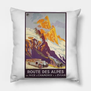 Route des Alpes Bus Service - Vintage French Travel Poster Pillow