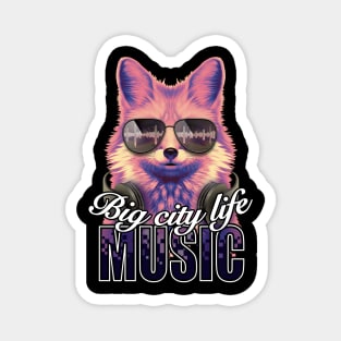 Big city life music fox DJ sunglasses digital pixel design Magnet