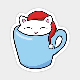 Cute Christmas cat sitting in a blue cup Magnet