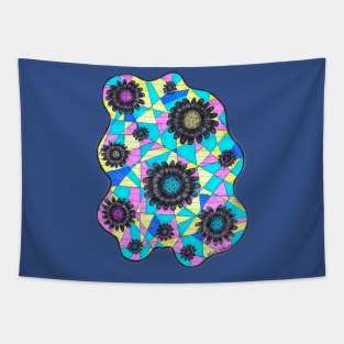 Neon Geometric Flowers Tapestry