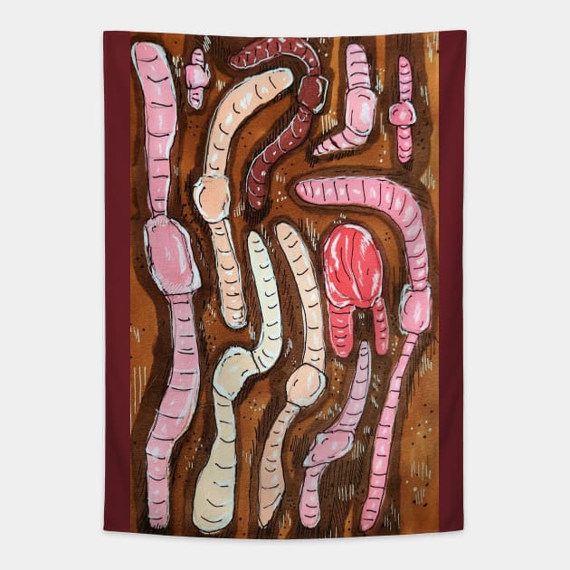 Happy Earth (worm) Day Tapestry by Animal Surrealism