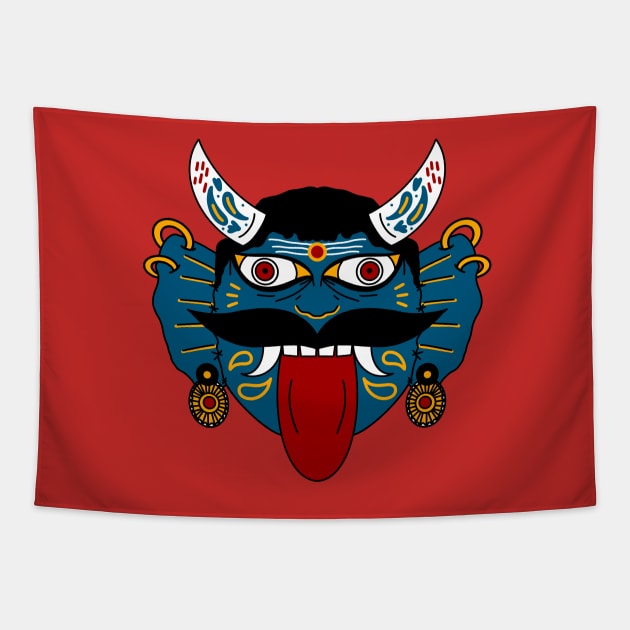 Drishti Bommai Nazar Battu Mahakala Mask Tapestry by panco