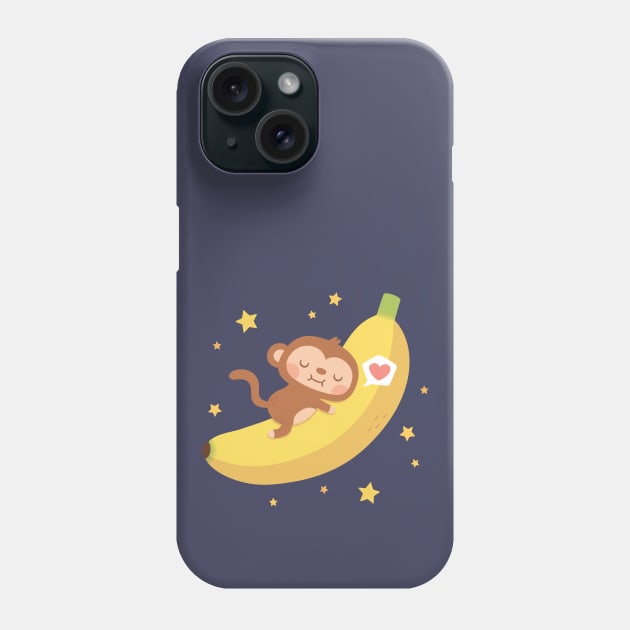 Cute Monkey Hugging Banana Moon Funny Phone Case by rustydoodle