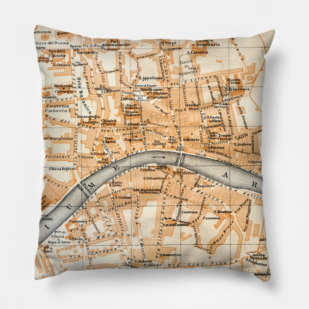 Vintage Map of Pisa Italy (1913) Pillow by Bravuramedia