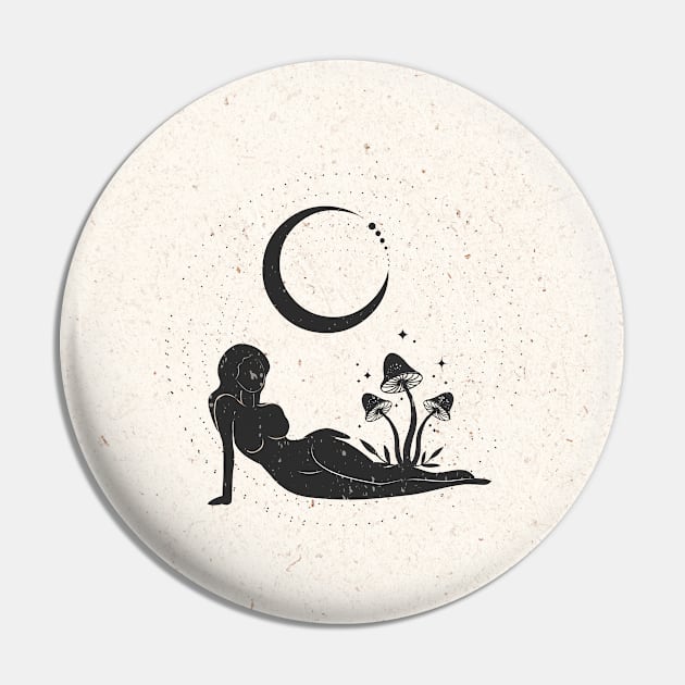 Mushroom Moon Woman Pin by studioaartanddesign