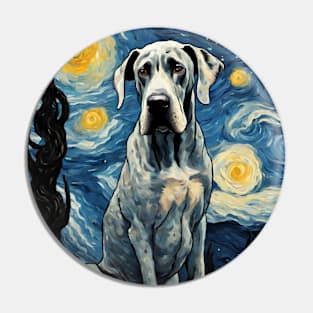 Great Dane Dog Breed Painting in a Van Gogh Starry Night Art Style Pin