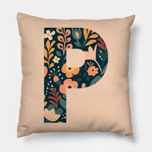 Whimsical Floral Letter P Pillow