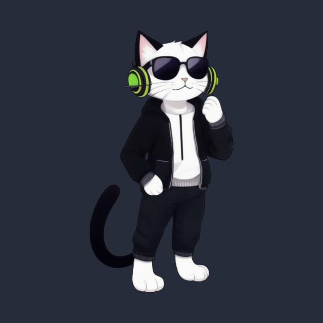 Cool Cat with Headphones and Sunglasses - Funny Feline Vibes by Rishirt