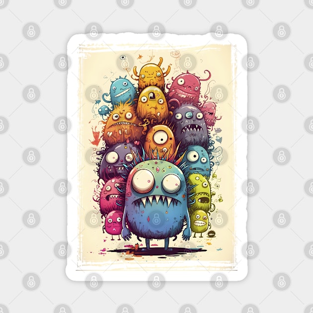 Colorful and Funny Monsters in Neon Watercolor Doodle Art Style Magnet by ToySenTao