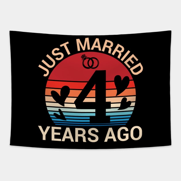 Just Married 4 Years Ago Husband Wife Married Anniversary Tapestry by joandraelliot