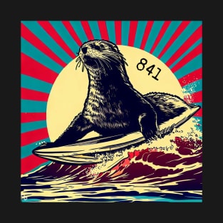 OTTER 841 Surfing Otter Santa Cruz color T-Shirt