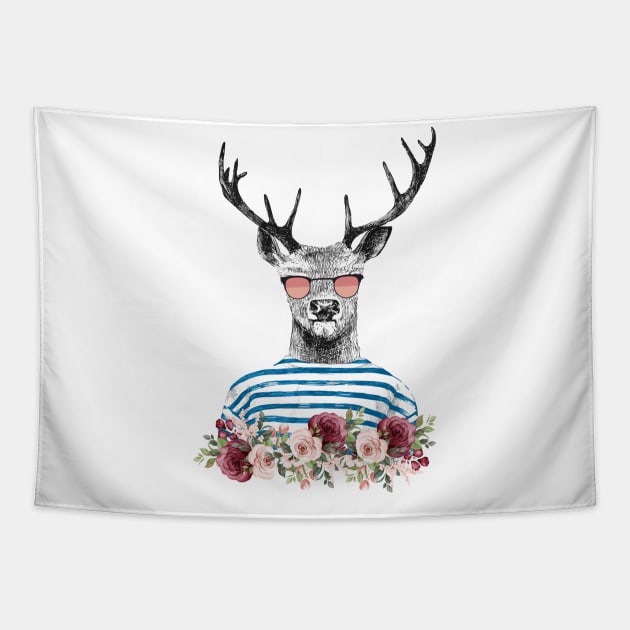 Cool Retro Deer Artwork, Dope Streetwear Deer Art Tapestry by Utopia Shop