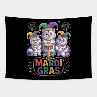 Mardi Gras Three Cute British Longhair Cats Masked Beads Tapestry