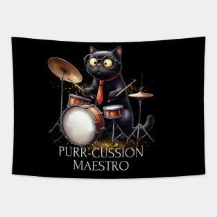 Funny Cat Playing Drums Kitten Band Drummer Tapestry