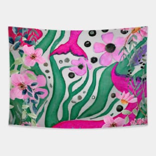 Wonderful Pink Whales Swimming in Botanical Bliss Tapestry