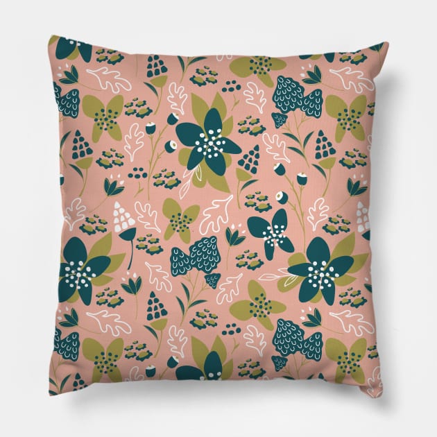 Retro coral garden pattern Pillow by MomoLab