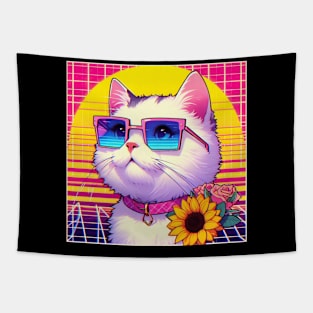 retro anime cyber cat Tapestry