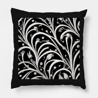 Vintage Floral Cottagecore  Romantic Flower Peony Rose Design Black and White Pillow