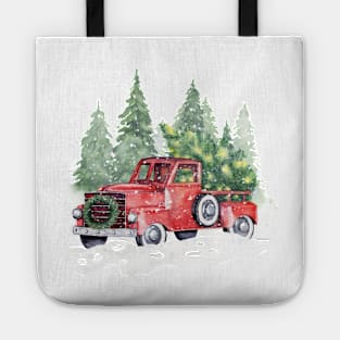 Christmas red truck with Chistmas tree Tote