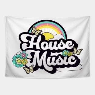 HOUSE MUSIC  - Butterfly Rainbow (blue/yellow) Tapestry