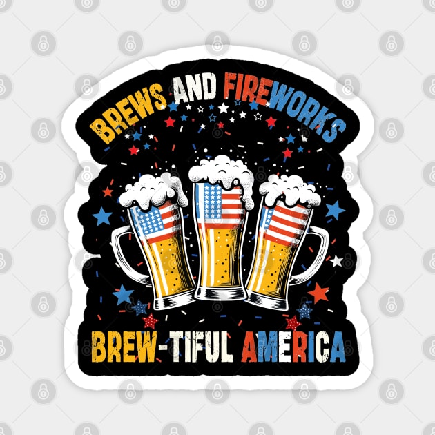 Beer American Flag Fireworks Magnet by JessArty