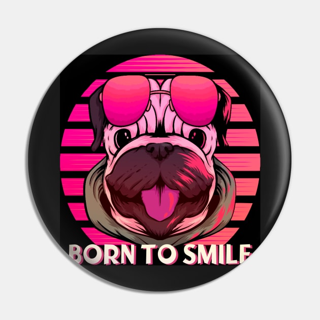 Pug dog born to smile. Funny retro aviator style pug dog on pink. Pin by Rebeldía Pura