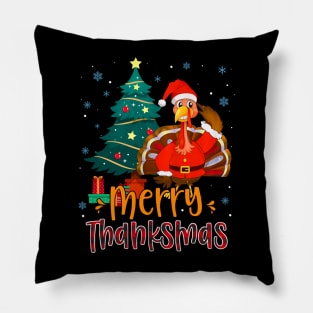 Turkey Santa Xmas Tree Merry Thanksmas Thanksgiving Christmas Pillow