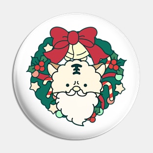 Christmas wreath and cat Santa Pin