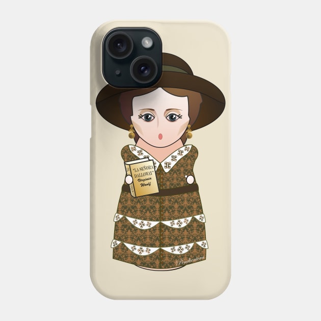 Kokeshi writer Virginia Woolf Phone Case by Pendientera