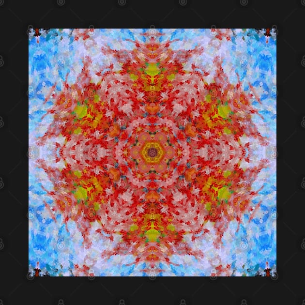 Digital Mandala Red Yellow and Blue by WormholeOrbital