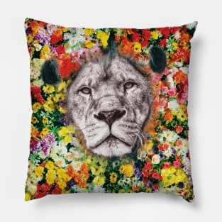 Lion With Flowers Pillow