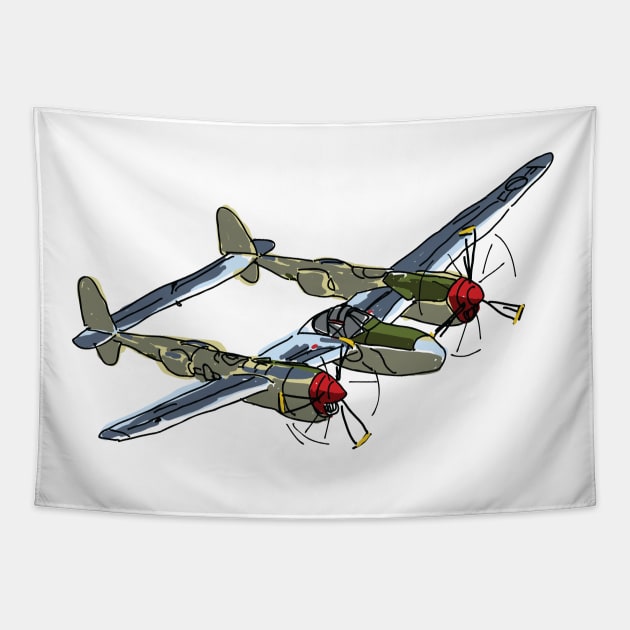 P-38 Lightning painting Tapestry by Dhanew