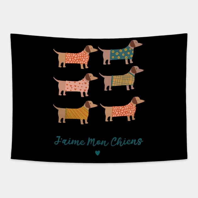 Dog Dachshund Weiner In Paris, French Dachshund Lover, Dog Lover Gift, Weiner Lover Gift, Hot Dogs Tapestry by Guncha Kumar