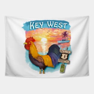 Key West Rooster and Mile Marker 0 - WelshDesigns Tapestry