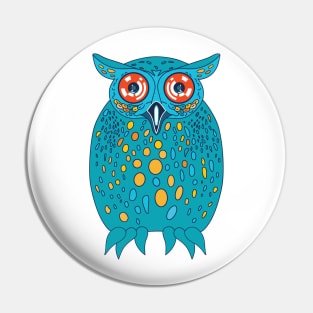 Friendly thoughtful night owl with big binocular eyes in turquoise Pin
