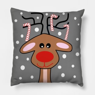 MERRY Christmas Red Nose Reindeer  - Cute Reindeer Art Pillow