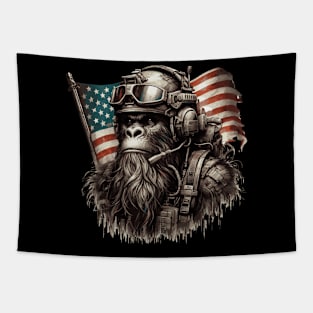 The Bigfoot Soldier American Flag 4th Of July Tapestry