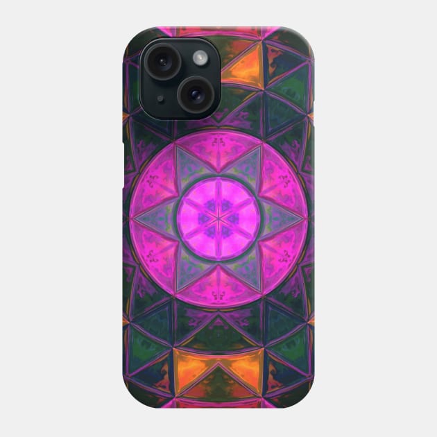 Mosaic Kaleidoscope Flower Pink Black and Orange Phone Case by WormholeOrbital