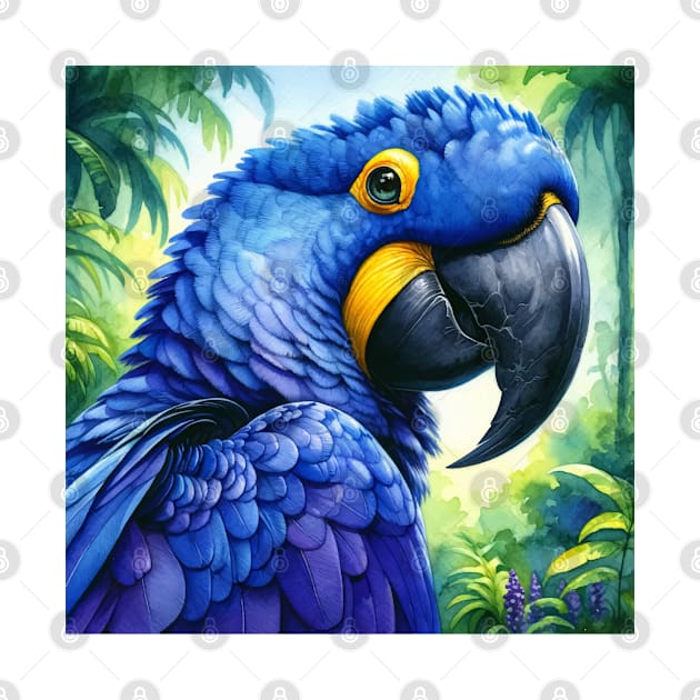 Colorful Hyacinth Macaw - Watercolor Bird by Aquarelle Impressions