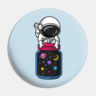 Cute Astronaut with Jar of Galaxy Space Cartoon Pin