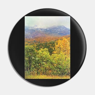 Autumnal Trees and Misty Mountains Pin