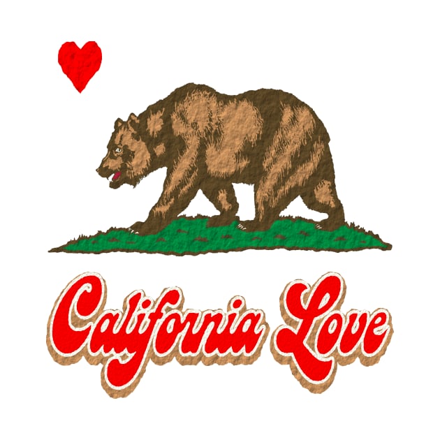 California Love - Unisex White Cotton with Retro Print Inspired by Los Angeles Tee Republic of california . by wisscreation