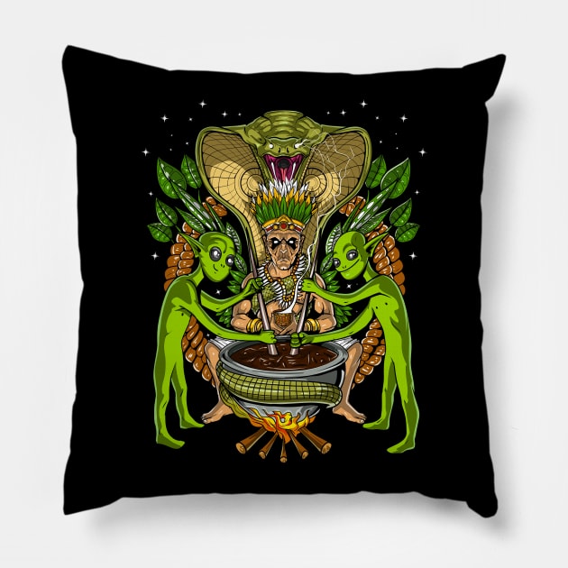 Ayahuasca Shaman Aliens Pillow by underheaven